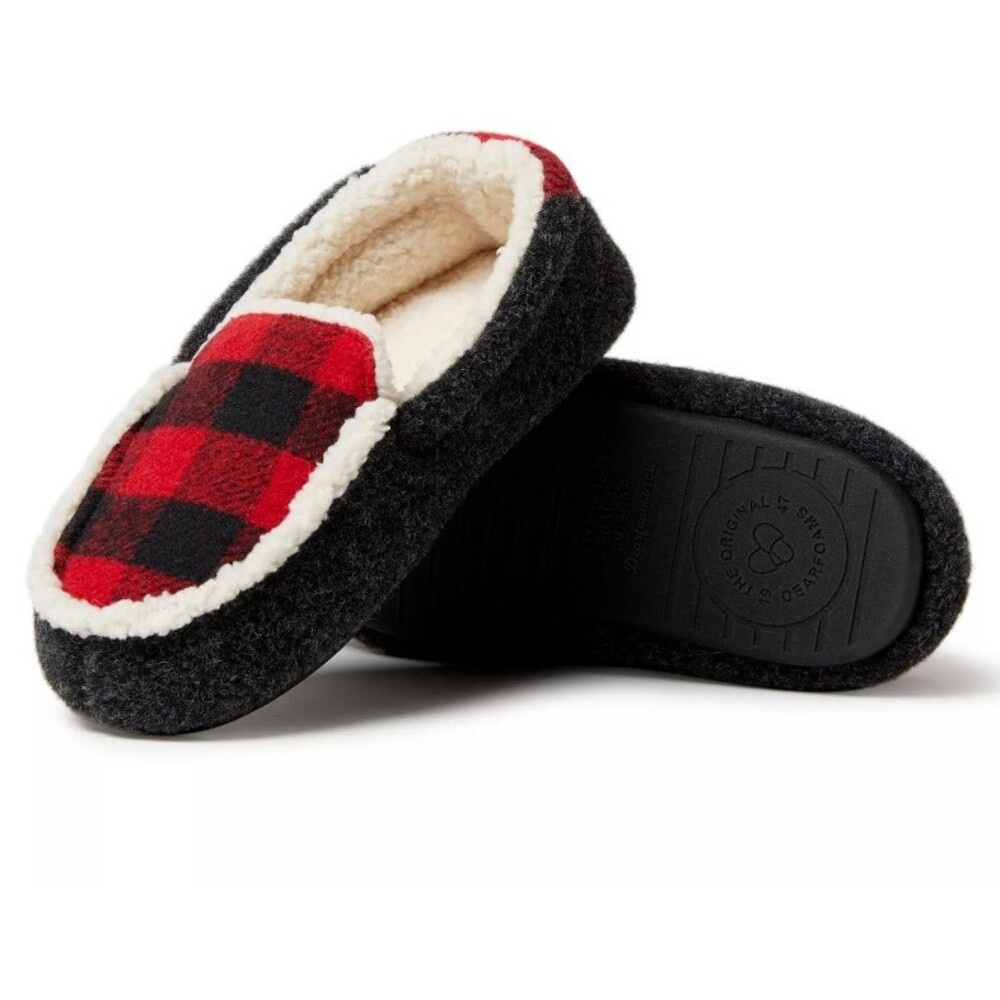Dearfoams Kids Red Plaid Hunter Microwool Moccasin Slipper Unisex 11/12 NWT